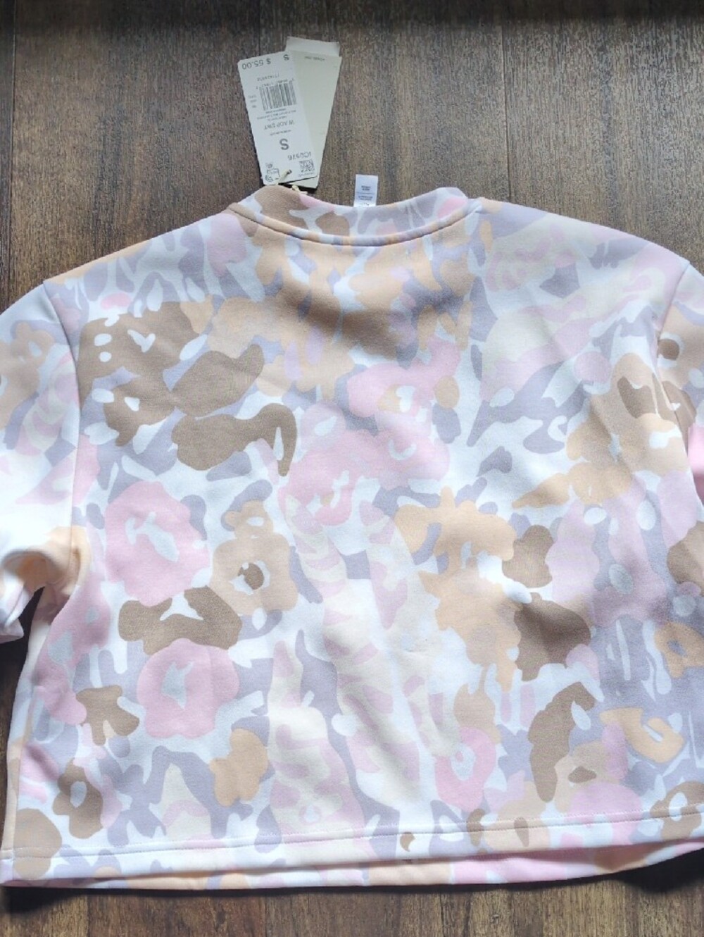 adidas Pink & Tan Camo Logo Cropped Crew Sweatshirt - Picture 5 of 8